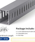 Under Desk Cable Management Raceway Kit 6X 16.5 Inch Sections, 99 Inch Total Length, Open Slot PVC Wire Raceways, Grey, package contents