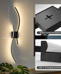 Cordless Battery Operated Wall Sconces Set Of 2 With 10000mah Power Bank 31.5 Inch Black LED light with matte metal backplate and USB-C charging.