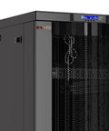 Top Tier Pro Rig 42U Server Rack Cabinet With Rolling Casters Secure Locking Doors Built In LCD Screen Quad Fans Climate Control Black