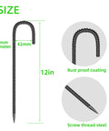 Diagram of Heavy Duty Set Of 20 12 Inch Garden Ground Stakes Galvanized Steel J Shape Hooks, showing dimensions and rust-proof coating.