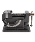 Rock Solid Heavy Duty 3 Inch Drill Press Vise With Cast Iron Frame And Hardened Steel Jaws designed for zero slip clamp action, side view.