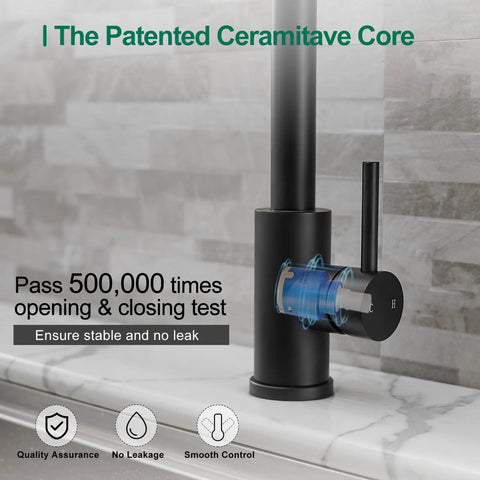 Top Shelf Hella Tough Black Spring Kitchen Faucet Pull Down Sprayer with patented ceramic core for durability and no leaks.