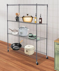 Heavy Duty 4 Tier Wire Shelving Rack Smooth Operator Design Adjusts in Seconds Rolls Like a Dream on Locking Casters with kitchen items