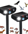 Outdoor Ultrasonic Deer Repellent Device With PIR Motion Sensor And LED Strobe 2 Pack Dual Deterrent For Yards And Gardens That Keeps Deer Away With Loud Ultrasonic Waves And Bright Flash, solar black stakes