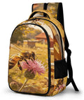 Bees And Wildflower Printed Unisex Backpack With Large Capacity, Durable Polyester Daypack Featuring Beehive Theme