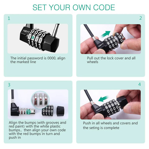 Setup guide for Tough As Nails Heavy Duty Long Shackle Padlock With 4 Digit Resettable Combination And Steel Cable Weatherproof Lock