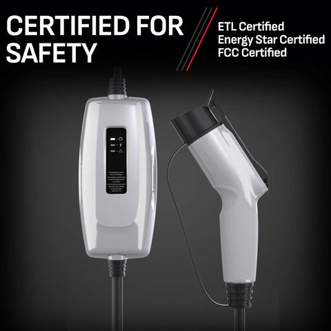 Front view of Go-To Portable Level 1 EV Charger For Home And On The Go 12 Amp 120 Volt NEMA 5 15P Plug J1772 Connector SEV1670