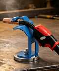 Heavy Duty Mig Torch Holder With Super Strong Magnetic Base For Secure Grip On Steel Surfaces Ultimate Workshop Stand supports a MIG torch.