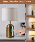 Touch Control Gold Bedside Table Lamps Set Of 2 For Bedroom, Living Room And Office, Modern Dimmable Desk Lamps with brightness levels