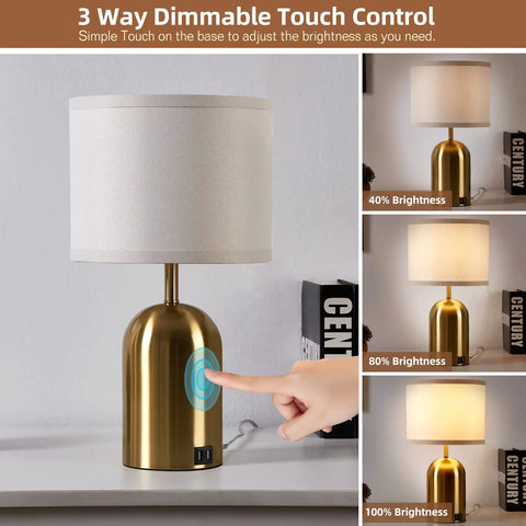 Touch Control Gold Bedside Table Lamps Set Of 2 For Bedroom, Living Room And Office, Modern Dimmable Desk Lamps with brightness levels