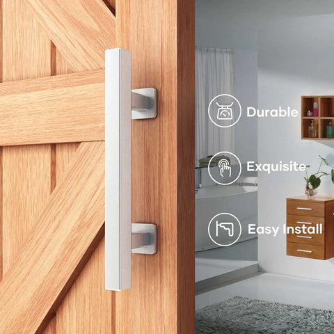 12 Inch Stainless Steel Sliding Barn Door Handles And Pulls Double Sided Hardware Set Built Tough Brushed Finish installed