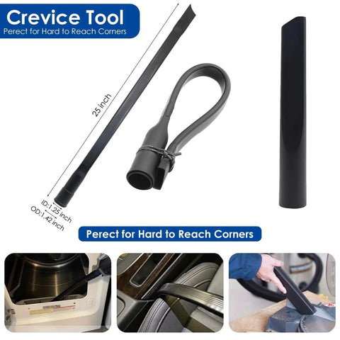 11 Pc Universal Vacuum Attachments Kit For Wet Dry Vac Accessories With Brush Attachments Flexible Crevice Tool shown in use