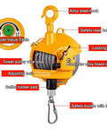 Badass Heavy Duty Retractable Tool Balancer With One Point Five Meter Steel Wire Rope And Swivel Hook For Garage Setup and rig suspension, showing locking pin, alloy steel hook, and wire rope.