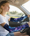 Woman driving with Ice Silk Arm Sleeves With Upf 50 Sun Protection And Cooling Compression to keep chill during weekend drives.