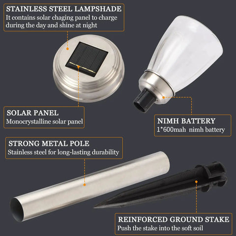 Components of Stainless Steel Glass Solar Outdoor Lights 8 Pack Super Bright Lit Pathway Garden Landscape Lights Waterproof