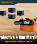 Heavy Duty Adjustable Band Clamp For Woodworking With 15 Ft Strap Solid Ratcheting Grip, orange strap and black corners.