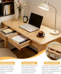 Mid Century Modern Solid Wood Height Adjustable Standing Desk With Slick Ergonomic Design And Heavy Duty Storage Drawers showcasing double drawers and laptop setup.