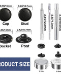 15Mm Brass Snap Fasteners Kit With Caps And Sockets, Rivets And Snaps For Jackets And Belts, DIY Crafts, Includes 4 Installation Tools, Rustproof, Beginner Friendly No Sew Kit, 15 Sets, showing tool sizes and components