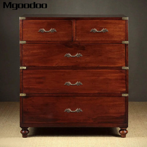 Wooden dresser with Five Piece Antique Bronze Drawer Handle Set 6.61 Inch Vintage Cabinet Pulls, highlighting Euro Style French Provincial hardware.