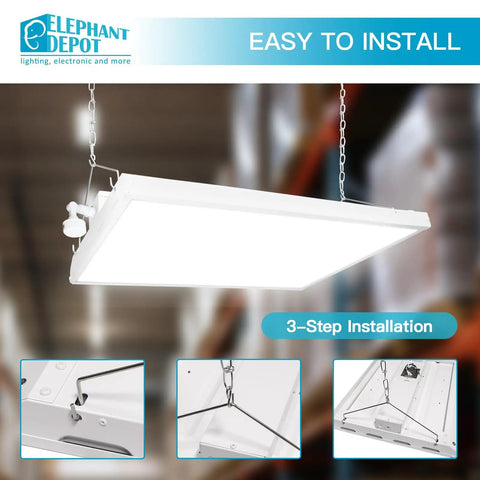 4Ft Led Linear High Bay Shop Light Offering 300W Output And Slick Dimmable Controls Features Smart Motion Sensor for easy installation.