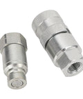 Badass Flat Face Hydraulic Quick Coupler Set 1 4In Npt Iso16028 Carbon Steel Connectors Zinc Coated For Excavators Works On Rigs Daily No Leaks At High Pressure Reliable Power Transfer Gear For Mechanics To Fix Stuff Fast And Real Hardcore Use, 1/4 in zinc coated steel set