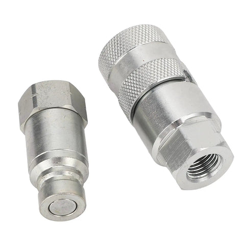 Badass Flat Face Hydraulic Quick Coupler Set 1 4In Npt Iso16028 Carbon Steel Connectors Zinc Coated For Excavators Works On Rigs Daily No Leaks At High Pressure Reliable Power Transfer Gear For Mechanics To Fix Stuff Fast And Real Hardcore Use, 1/4 in zinc coated steel set