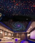 20W Dual Head Fiber Optic Lights Kit With RGBW Twinkle Heads creating star ceiling effect in car headliner and home decor setup