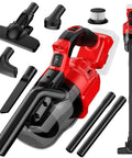 Rugged Cordless Vacuum Cleaner With Five In One Setup And Hella Mighty 500 Watt Brushless Motor Pulling Savage 100AW Suction for versatile cleaning attachments.