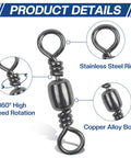 Barrel Swivels Fishing Set 200 Pcs Rolling Ball Bearing Swivels With Solid Ring Tackle Connector Copper Stainless Steel Black Nickel Gold Finish Sizes 2 4 6 8 10 For Lures Rigs, stainless steel ring and copper alloy body