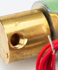 Close-up of brass end and red wires of a 12V Hydraulic Solenoid Valve 379686-1 For 6-Bolt Powershift PTOs, Fits 230 231 270 271 272 Series