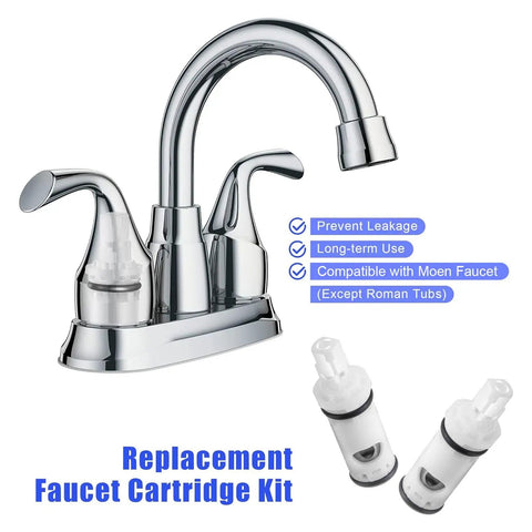 Value 3 Pack Faucet Cartridge Replacement Kit Compatible With 1224 And 1224B Two Handle Faucets And Tub Showers, shown with chrome faucet setup