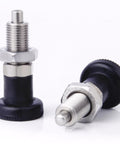 M20 Stainless Steel Reset Knob Spring Plunger With Secure Locating Pin And Heavy Duty Push Button Latch Mechanism For Grease Monkey Garages And Straight Shot Diy Hardware Jobs Rust Proof Build, shown in two angles.