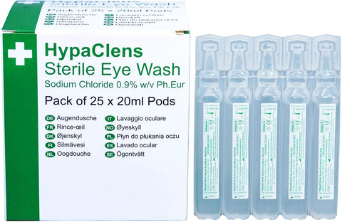 Saline Eye Wash Pods 20ml Each, Single Use, Sterile Eye Irrigation For Eye Contamination, Emergency First Aid Pack Of 25, Easy To Use Quick Dispense Eye Care Solution