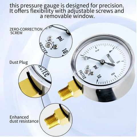 2.5 Inch Diaphragm Pressure Gauge For Low Pressure Gas And Vacuum Micro Precision With Radial Mount NPT 1/4 Inlet 0-10 PSI