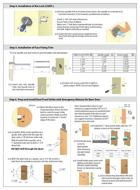 Installation guide for Barn Door Privacy Lock With Concealed Bolt And ADA Turn Square Rose, 3-1/2 Inch Backset, Adjustable Strike.