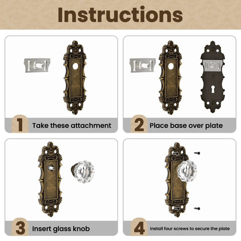 Installation guide for Antique Bronze Dummy Door Knobs Two Pack With Crystal Glass Interior Handles For Hallway Pantry And Closet Doors Old School Vintage Vibe Easy Install And Durable Antique Hardware For Home.