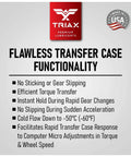 Flawless transfer case features for All-Wheel-Drive Transfer Case Fluid, Full Synthetic, Lifetime Fill, All-Season Performance.