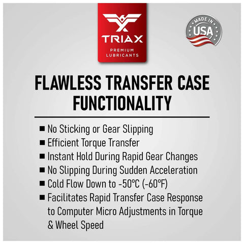 Flawless transfer case features for All-Wheel-Drive Transfer Case Fluid, Full Synthetic, Lifetime Fill, All-Season Performance.