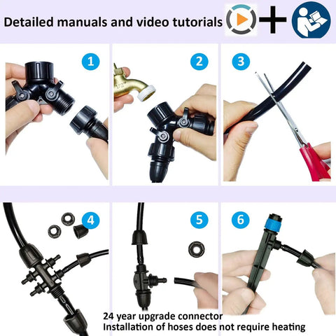 Installation steps for Smart Drip Irrigation Kit With Water Timer, 162 Feet System, 5/16 Inch ID And 1/4 Inch Pipe, Auto Watering