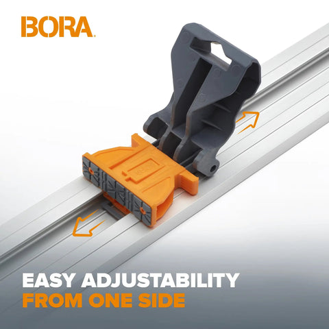 Orange and gray connector on aluminum track from the 'Turn Your Saw Into A Track Master With This Eight Foot NGX Circular Saw Guide Rail System'