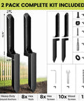 Heavy Duty Fence Post Repair Kit with Steel Ground Spike Anchors for 4x4 6x6 Wood Posts, 2 pack, no-dig installation components