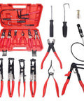 Cool Flex Hose Clamp Tool Set With 9 Piece Disconnect Wrench Kit And Multi Angle Pliers For Gripping Spring Clamps Safely Without Damaging Radiator Or Cooling Hoses On Any Car Under The Hood, red case and hose clamp pliers set