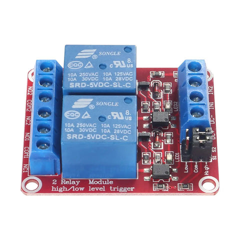 Two Channel 5V Relay Module With Optocoupler Isolation And High Or Low Level Trigger, 10A AC 250V And 10A DC 30V Load