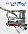 Heavy Duty 12V Air Compressor Kit For Train Horns And Air Ride Suspension, 444 CFM 120 PSI, chrome build with 50L capacity.