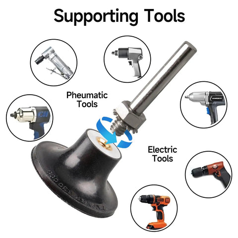 104Pcs 2 Inch Sanding Discs Set for Drill and Die Grinder With One Quarter Inch Holder shown with supporting pneumatic and electric tools.