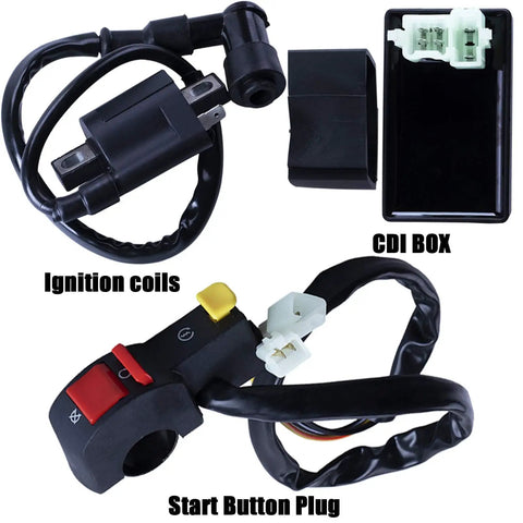 Complete ATV Wiring Harness Kit With Beefed Up CDI Ignition Coil Solenoid Relay Spark Plug Set for ATVs and go-karts