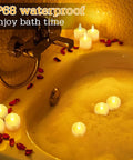 Rechargeable Tea Lights With Remote 100 Hour Flicker Waterproof LED Candles in bathtub setting