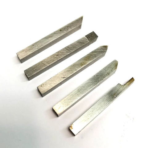 Heavy Duty Five Piece 4X4MM Carbide Lathe Cutter Bits, showing alloy turning bits with various cutting angles for precision use.