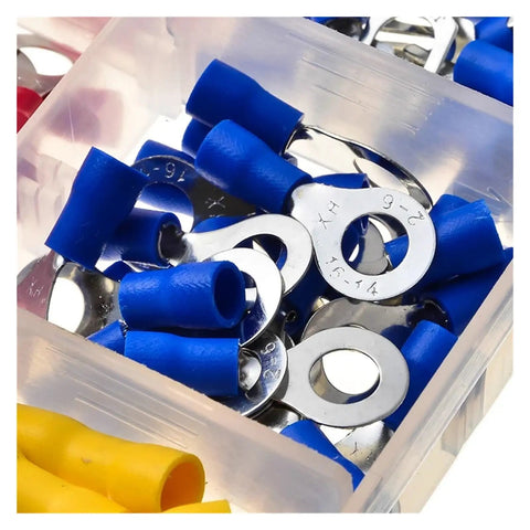Get Your Hands On This 300 Piece Set Of Red Blue And Yellow Cold Pressed Butt Splice Terminals For Easy Male Female Wire Connections That Are Built To Last With A Handy Storage Box Included For All Your DIY Electrical Fixes And Car Repairs., 300-piece blue and yellow insulated butt splice terminals in storage box