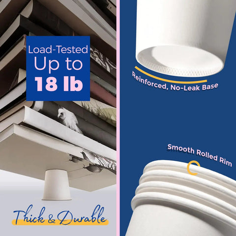 100 Pack 4 Oz Disposable Coffee Cups With Lids for Travel and Office, showcasing durability and reinforced no-leak base.